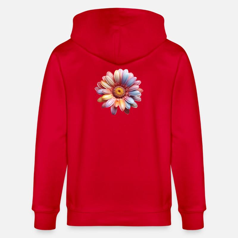 Regenbogen Gänseblümchen – Bunte Flowerpower - Stanley/Stella Unisex Bio-Kapuzenjacke CULTIVATOR  - Rot