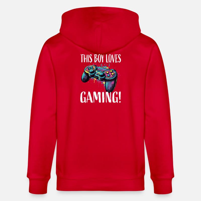 This Boy Loves Gaming Controller - Stanley/Stella Unisex Bio-Kapuzenjacke CULTIVATOR - Rot