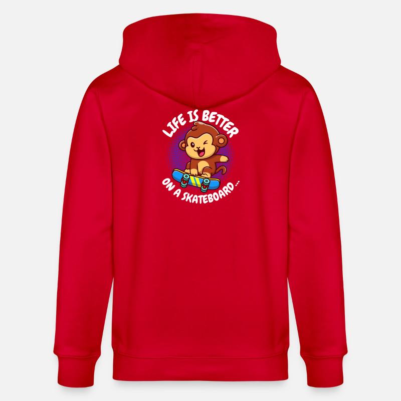 Life Is Better Skateboard Affe Monkey - Stanley/Stella Unisex Bio-Kapuzenjacke CULTIVATOR - Rot