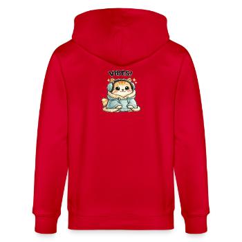 KatzenVibes Hoodie DJ Katze - Stanley/Stella Unisex Bio-Kapuzenjacke CULTIVATOR  - Rot - Hinten - Anna (173cm)