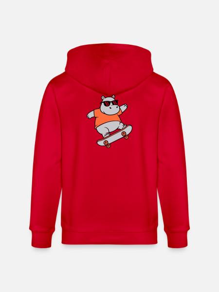 Cool Hippopotamus Skater Skateboard Vector - Stanley/Stella CULTIVATOR  Unisex Organic Hooded Jacket - red