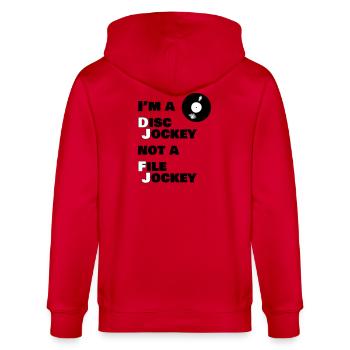 Je suis un blagueur de disques, pas un DJ - Veste à capuche bio CULTIVATOR Stanley/Stella Unisexe - rouge - Dos - Anna (173cm)