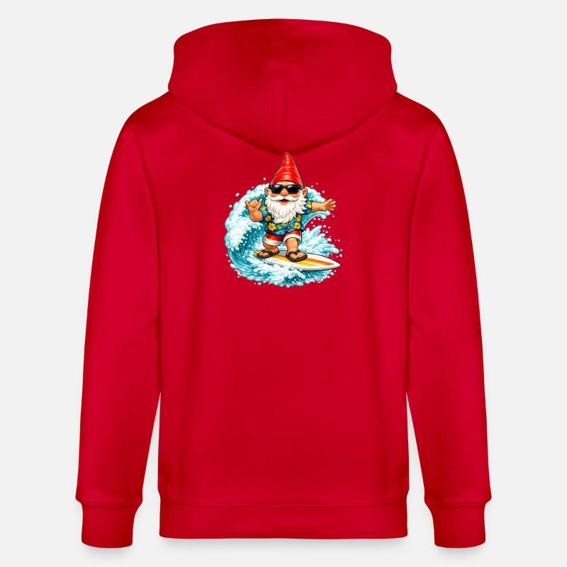 Surfender Gartenzwerg auf der Welle  - Stanley/Stella Unisex Bio-Kapuzenjacke CULTIVATOR  - Rot