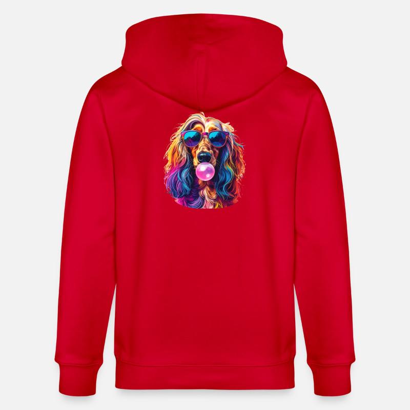 Pop-Art Afghanischer Windhund mit Bubblegum - Stanley/Stella Unisex Bio-Kapuzenjacke CULTIVATOR - Rot