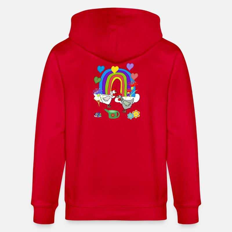 Kinder Fantasy Regenbogen Blumen Hühner  - Stanley/Stella Unisex Bio-Kapuzenjacke CULTIVATOR  - Rot
