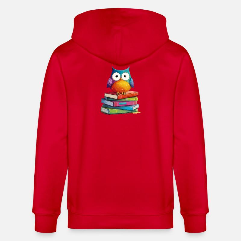 Bücherstapel Eule - Stanley/Stella Unisex Bio-Kapuzenjacke CULTIVATOR - Rot