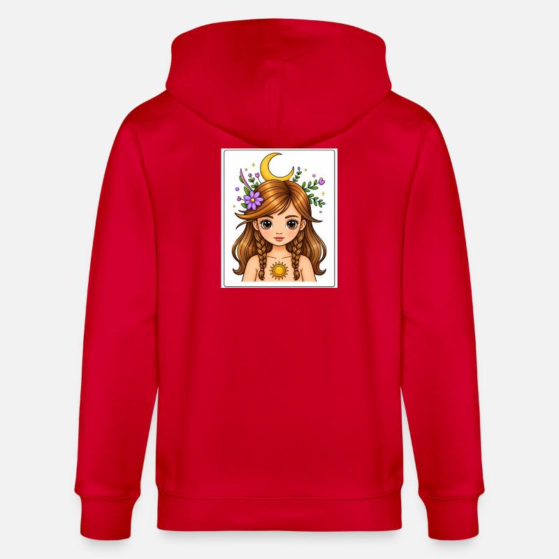 Mondmädchen mit Blumen und Sonne - Stanley/Stella Unisex Bio-Kapuzenjacke CULTIVATOR - Rot