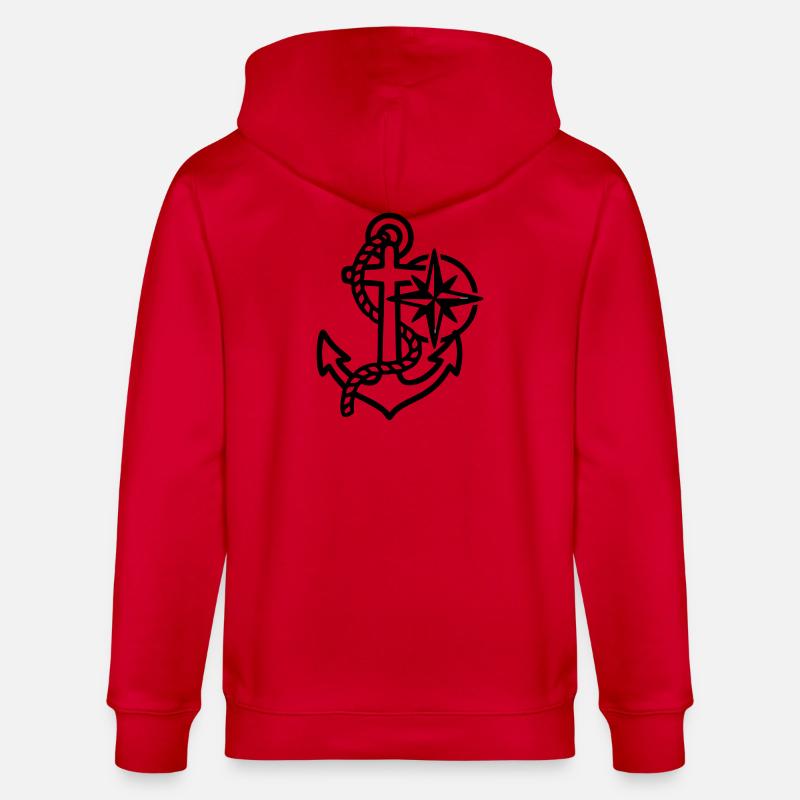 Anker Windrose Maritim Logo - Stanley/Stella Unisex Bio-Kapuzenjacke CULTIVATOR - Rot