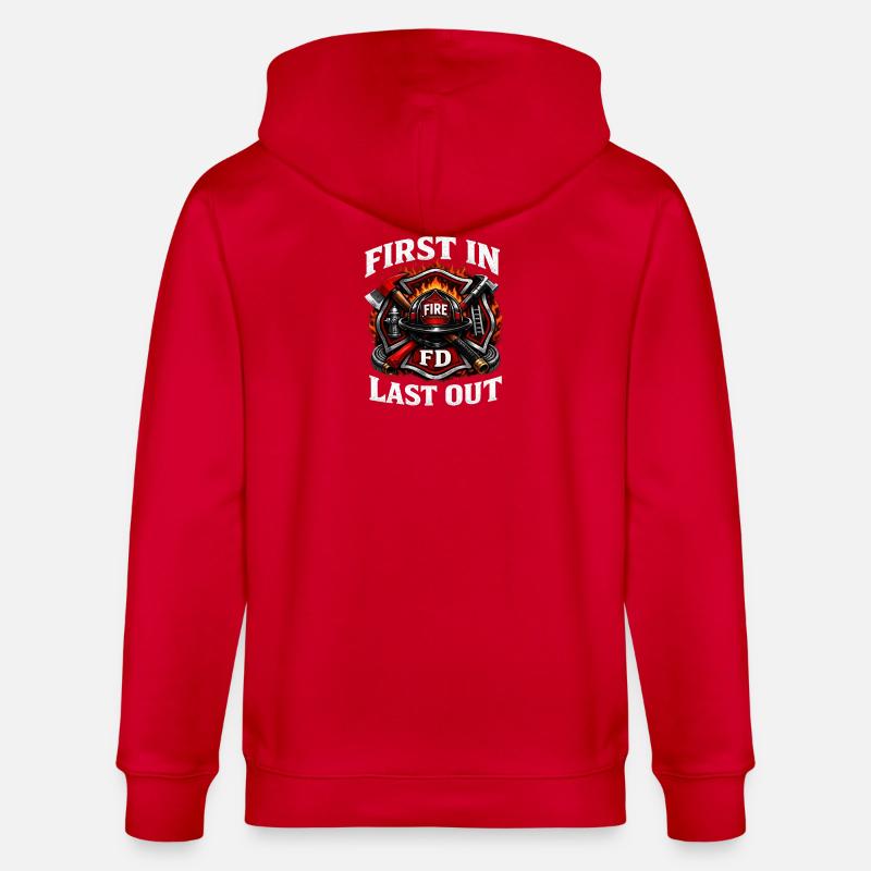 First In Fire Dept Last Out - Stanley/Stella Unisex Bio-Kapuzenjacke CULTIVATOR  - Rot
