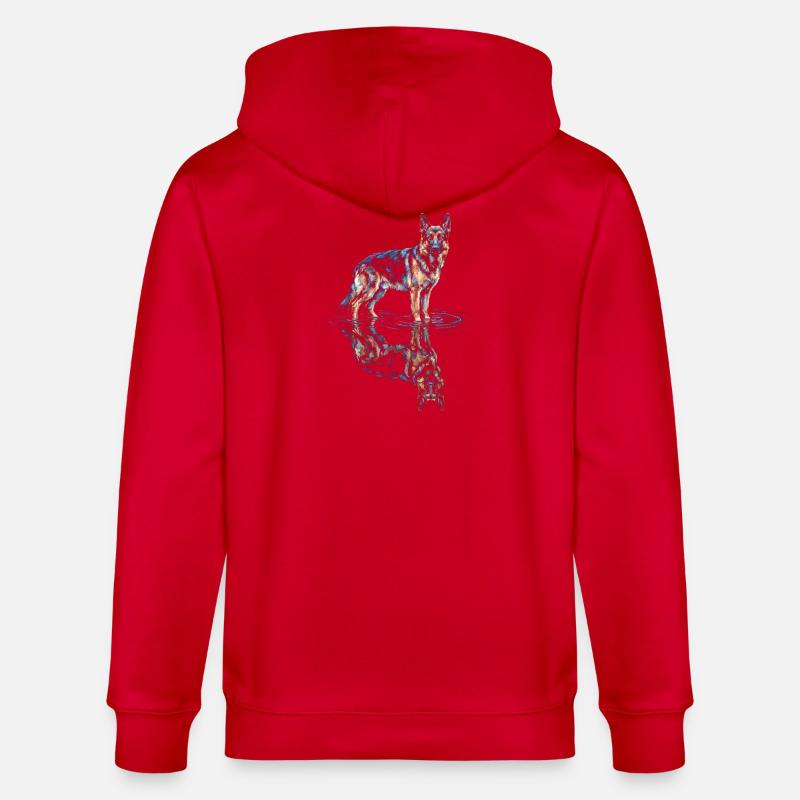 Deutscher Schäferhund mit Wasserreflexion - Stanley/Stella Unisex Bio-Kapuzenjacke CULTIVATOR - Rot