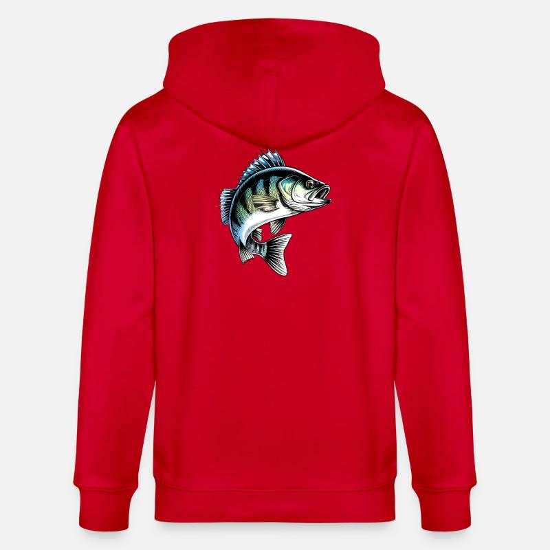 Jumping Perch Dynamic Fish Illustration - Stanley/Stella CULTIVATOR Unisex Organic Hooded Jacket - red