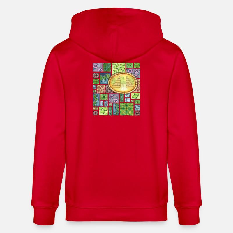 Bali temple on pattern patchwork - Stanley/Stella Unisex Bio-Kapuzenjacke CULTIVATOR  - Rot