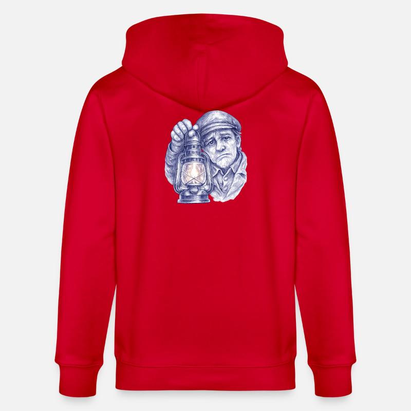 Älterer Mann mit Laterne - Stanley/Stella Unisex Bio-Kapuzenjacke CULTIVATOR  - Rot