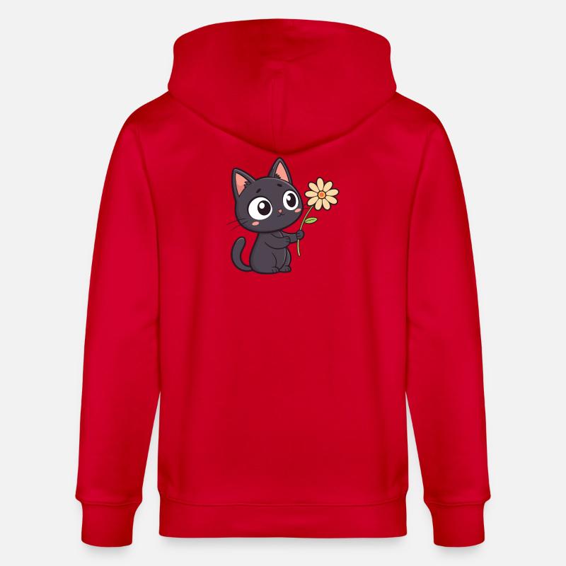 Kawaii Schwarze Katze und Gänseblümchen - Stanley/Stella Unisex Bio-Kapuzenjacke CULTIVATOR  - Rot
