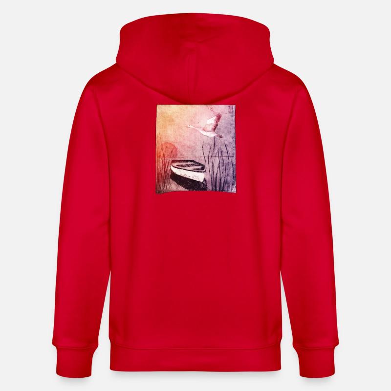 Boot am See - handgeschnitzte Druckvorlage - Stanley/Stella Unisex Bio-Kapuzenjacke CULTIVATOR  - Rot