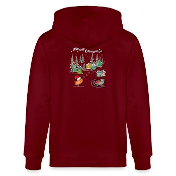 Merry Xmas - Stanley/Stella Unisex Bio-Kapuzenjacke CULTIVATOR  - Burgunderrot - Hinten - Anna (173cm)