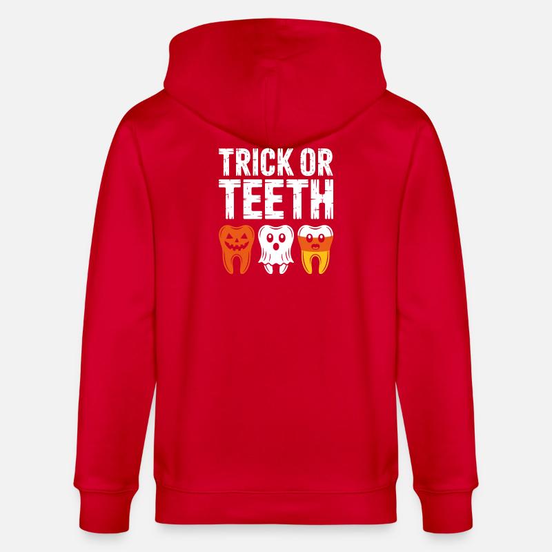 Trick oder Teeth Halloween-T-Shirt - Stanley/Stella Unisex Bio-Kapuzenjacke CULTIVATOR  - Rot