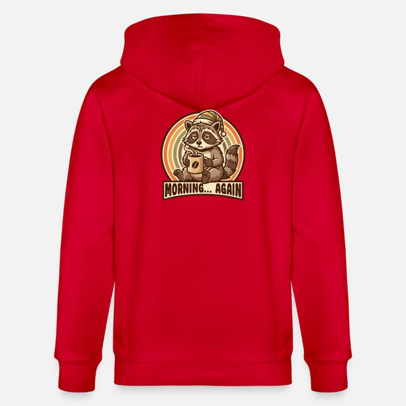 Morgenmuffel Waschbär mit Kaffee - Stanley/Stella Unisex Bio-Kapuzenjacke CULTIVATOR - Rot