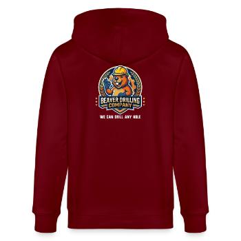 Beaver Drilling Co can drill any hole. Dirt - Stanley/Stella CULTIVATOR  Unisex Organic Hooded Jacket - burgundy - Back - Anna (173cm)