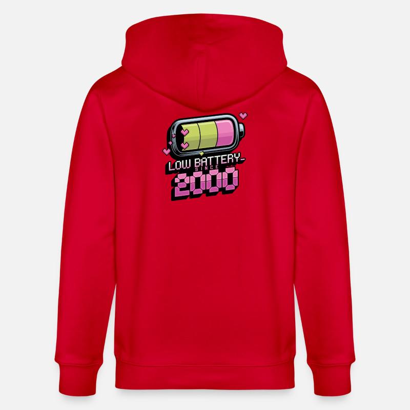 Y2K Retro – Low Battery Since 2000 - Stanley/Stella Unisex Bio-Kapuzenjacke CULTIVATOR  - Rot