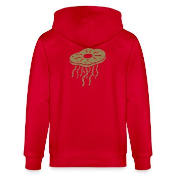 Minimalistisches Kombucha SCoby Tee Quallen - Stanley/Stella Unisex Bio-Kapuzenjacke CULTIVATOR  - Rot - Hinten - Anna (173cm)