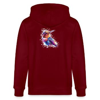 Bunter Kolibri Aquarell Spritzer - Stanley/Stella Unisex Bio-Kapuzenjacke CULTIVATOR  - Burgunderrot - Hinten - Anna (173cm)