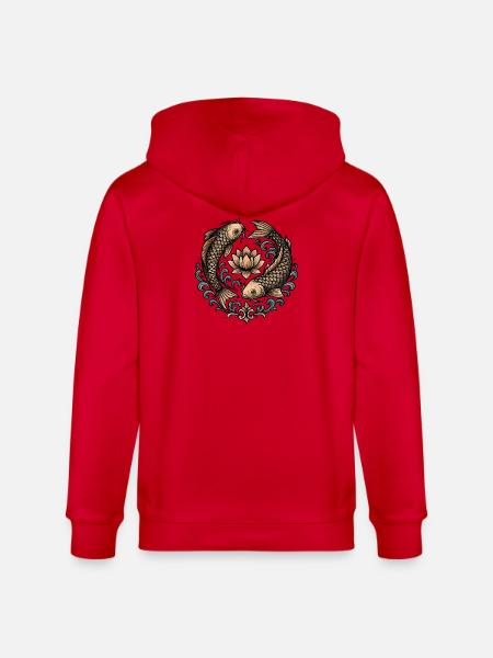 Koi and Lotus Circle Harmony Tattoo - Stanley/Stella CULTIVATOR Unisex Organic Hooded Jacket - red