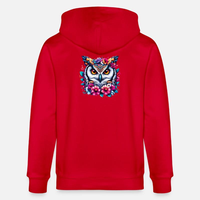 Eule mit Blumen geschmückt - Stanley/Stella Unisex Bio-Kapuzenjacke CULTIVATOR  - Rot