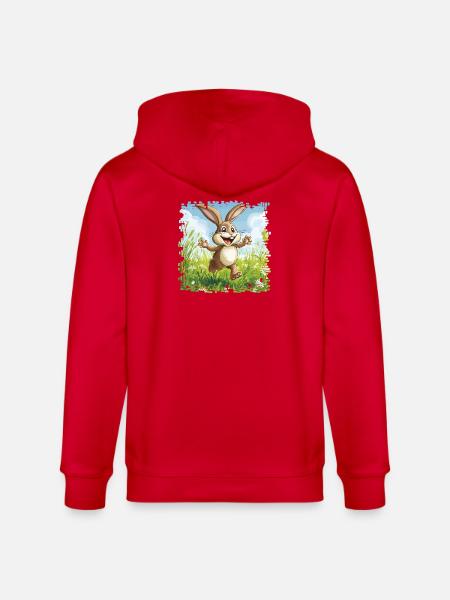Cheerful bunny in spring meadow - Stanley/Stella CULTIVATOR  Unisex Organic Hooded Jacket - red