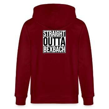 Straight Outta Bexbach - Stanley/Stella Unisex Bio-Kapuzenjacke CULTIVATOR  - Burgunderrot - Hinten - Anna (173cm)
