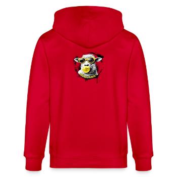 Mählanie – Cooles Schaf Pop Art Melanie - Stanley/Stella Unisex Bio-Kapuzenjacke CULTIVATOR  - Rot - Hinten - Anna (173cm)