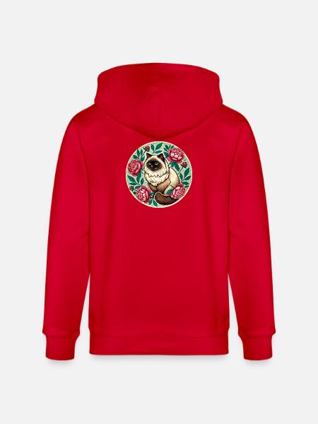 Floral Circle Cat Portrait - Stanley/Stella CULTIVATOR Unisex Organic Hooded Jacket - red