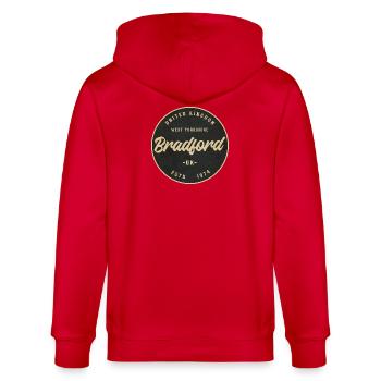Bradford Vintage Circular Badge - Stanley/Stella Unisex Bio-Kapuzenjacke CULTIVATOR  - Rot - Hinten - Anna (173cm)
