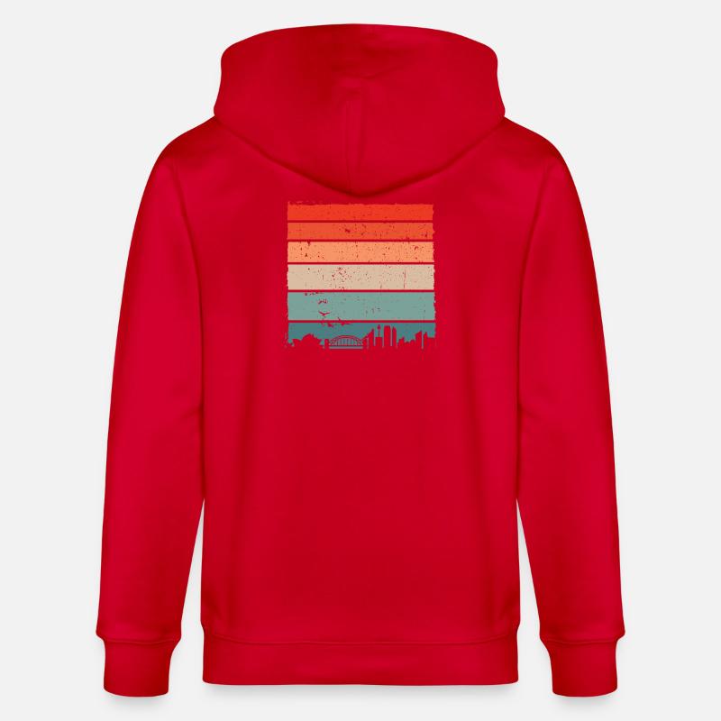 Sunset Gradient City Skyline - Stanley/Stella Unisex Bio-Kapuzenjacke CULTIVATOR  - Rot