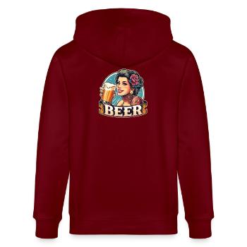 Retro Beer Beauty - Amateurs de bière élégants - Veste à capuche bio CULTIVATOR Stanley/Stella Unisexe - bordeaux - Dos - Anna (173cm)
