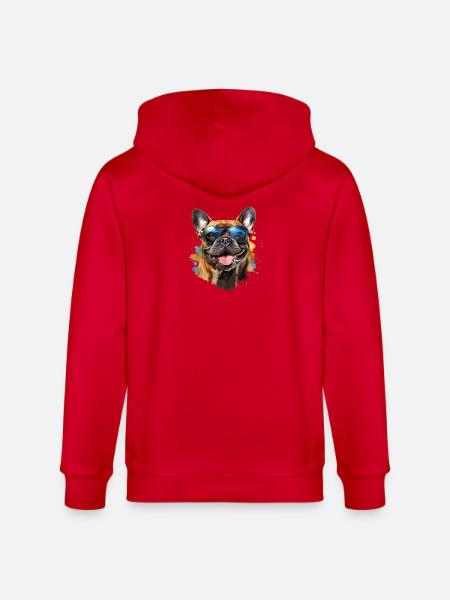 Frenchie with sunglasses - Stanley/Stella CULTIVATOR Unisex Organic Hooded Jacket - red