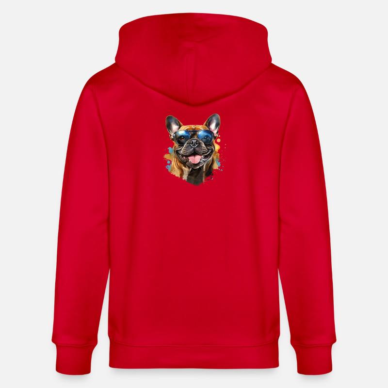 Frenchie mit Sonnenbrille - Stanley/Stella Unisex Bio-Kapuzenjacke CULTIVATOR  - Rot