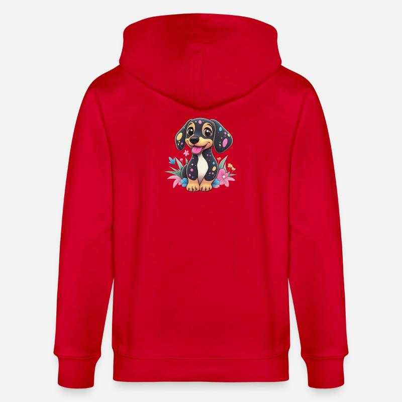 Entzückender Dackel Stickstil - Stanley/Stella Unisex Bio-Kapuzenjacke CULTIVATOR  - Rot