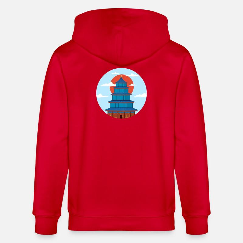 Pagode Traditionnel Bleu et Orange - Veste à capuche bio CULTIVATOR Stanley/Stella Unisexe - rouge