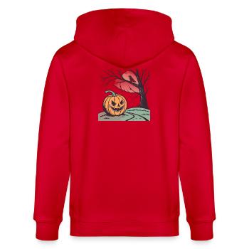 Kürbis Halloween - Stanley/Stella Unisex Bio-Kapuzenjacke CULTIVATOR  - Rot - Hinten - Anna (173cm)