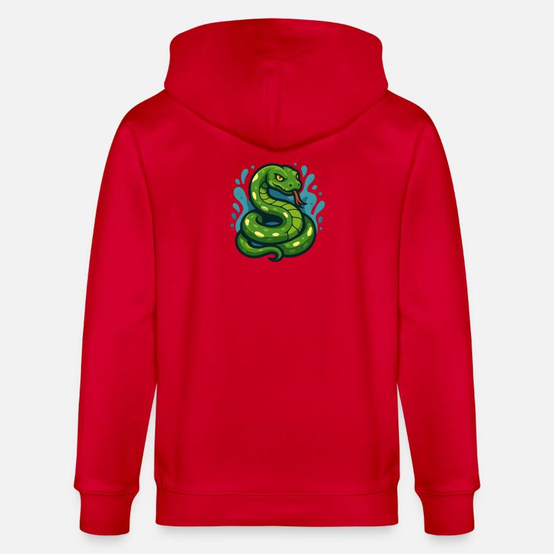 Green Tree Python Snake in Wave - Stanley/Stella CULTIVATOR  Unisex Organic Hooded Jacket - red