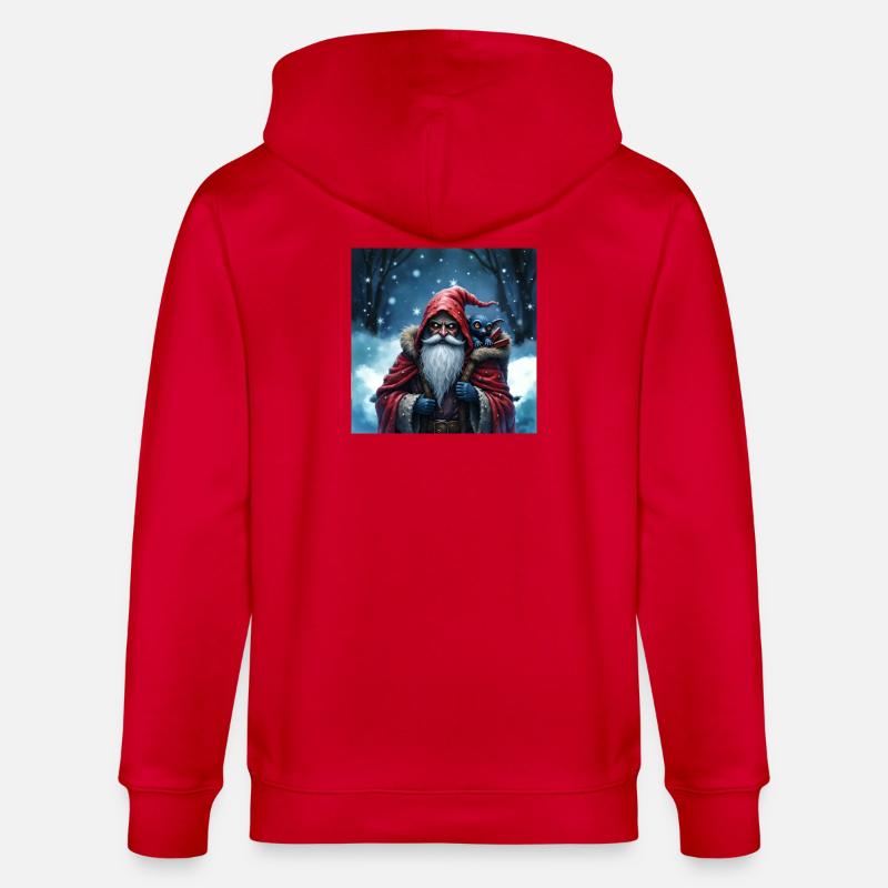 Weihnachtsmann Zauberer mit blauer Katze - Stanley/Stella Unisex Bio-Kapuzenjacke CULTIVATOR  - Rot