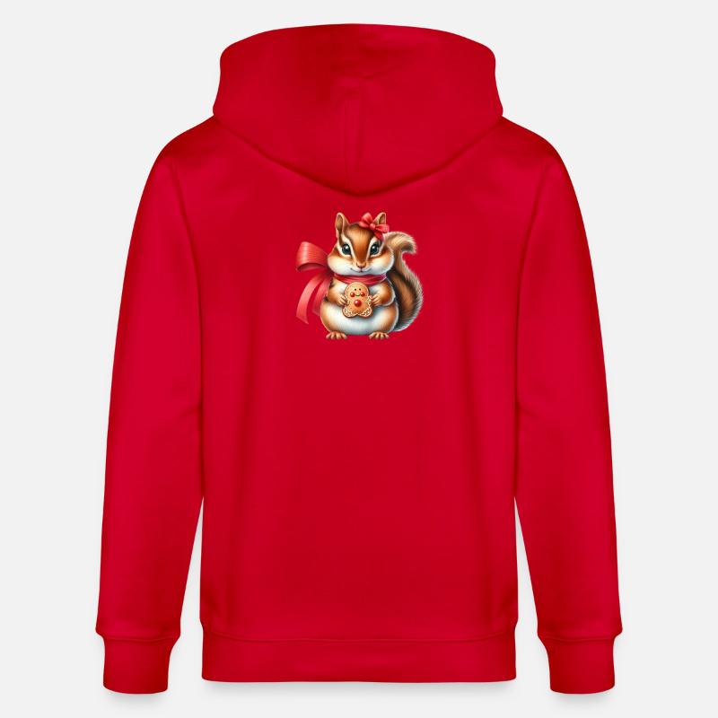 Ginger Squirrel with Cookie - Stanley/Stella CULTIVATOR Unisex Organic Hooded Jacket - red