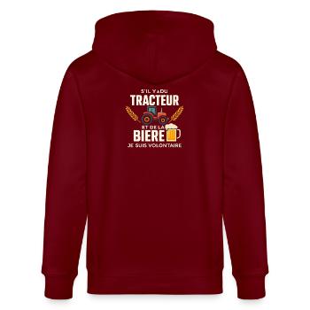 Traktor- und Bierfreiwilliger - Stanley/Stella Unisex Bio-Kapuzenjacke CULTIVATOR  - Burgunderrot - Hinten - Anna (173cm)