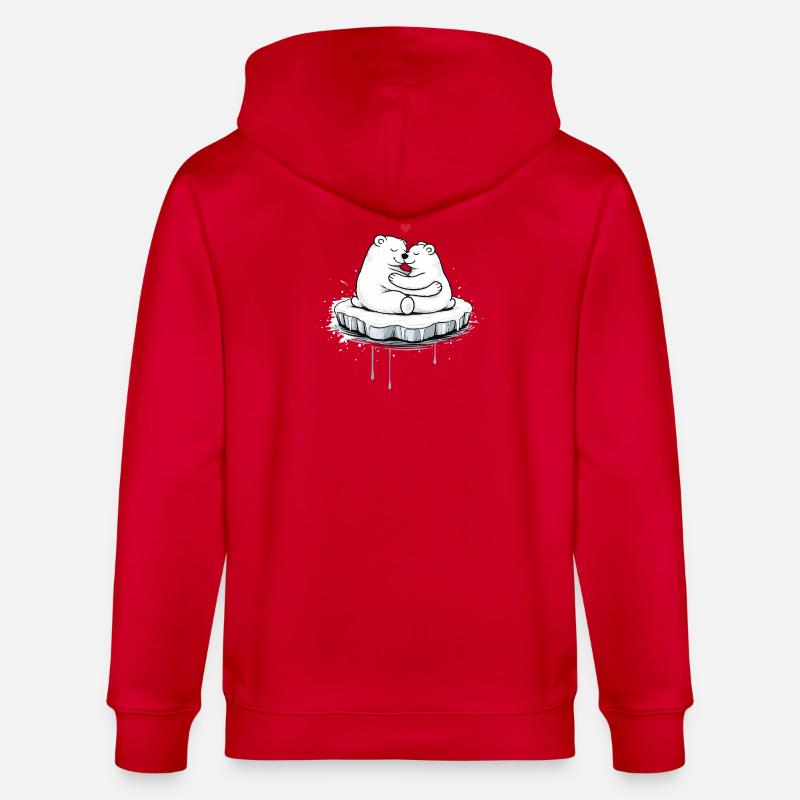 Zwei kuschelnde Eisbären auf Eisscholle  - Stanley/Stella CULTIVATOR  Unisex Organic Hooded Jacket - red