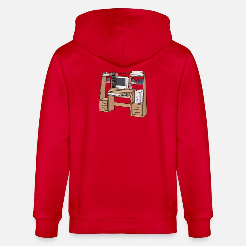 Retro-Computerschreibtisch-Setup 90er 2000er Nostalgie - Stanley/Stella Unisex Bio-Kapuzenjacke CULTIVATOR  - Rot