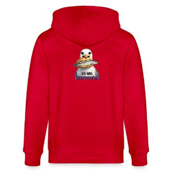 Ich mag Fischbrötchen - Stanley/Stella Unisex Bio-Kapuzenjacke CULTIVATOR  - Rot - Hinten - Anna (173cm)
