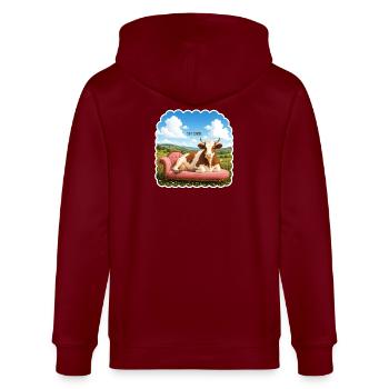 Not Today – Relaxed Cow on Sofa - Stanley/Stella CULTIVATOR  Unisex Organic Hooded Jacket - burgundy - Back - Anna (173cm)