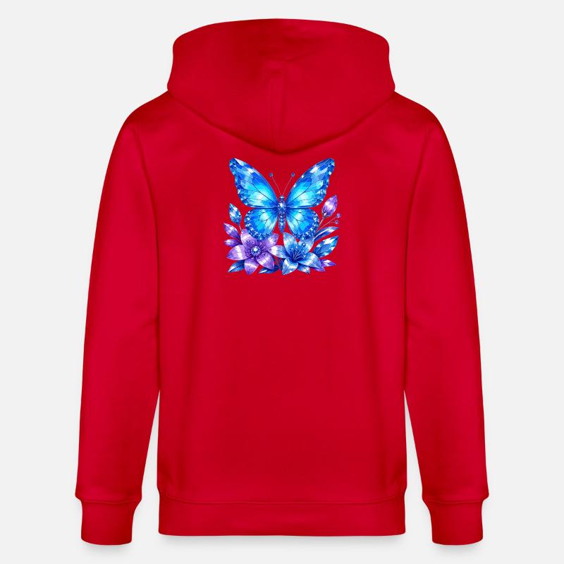 Blauer Schmetterling mit Lavendelblüten - Stanley/Stella Unisex Bio-Kapuzenjacke CULTIVATOR  - Rot