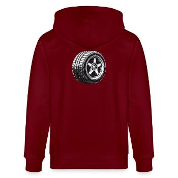 Autoreifen Felge Vintage Motorsport Design  - Stanley/Stella Unisex Bio-Kapuzenjacke CULTIVATOR  - Burgunderrot - Hinten - Anna (173cm)